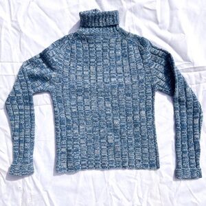 TSE Surface Blue heather 100% Cashmere Turtleneck large ribbed Sweater
